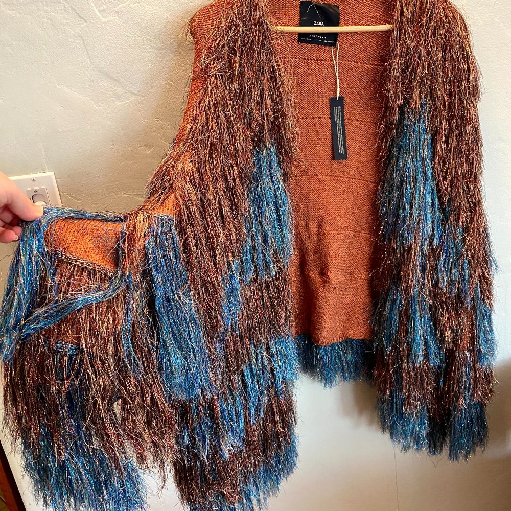 SHIMMER WOOLEN CARDIGAN - BRONZE AND BLUE